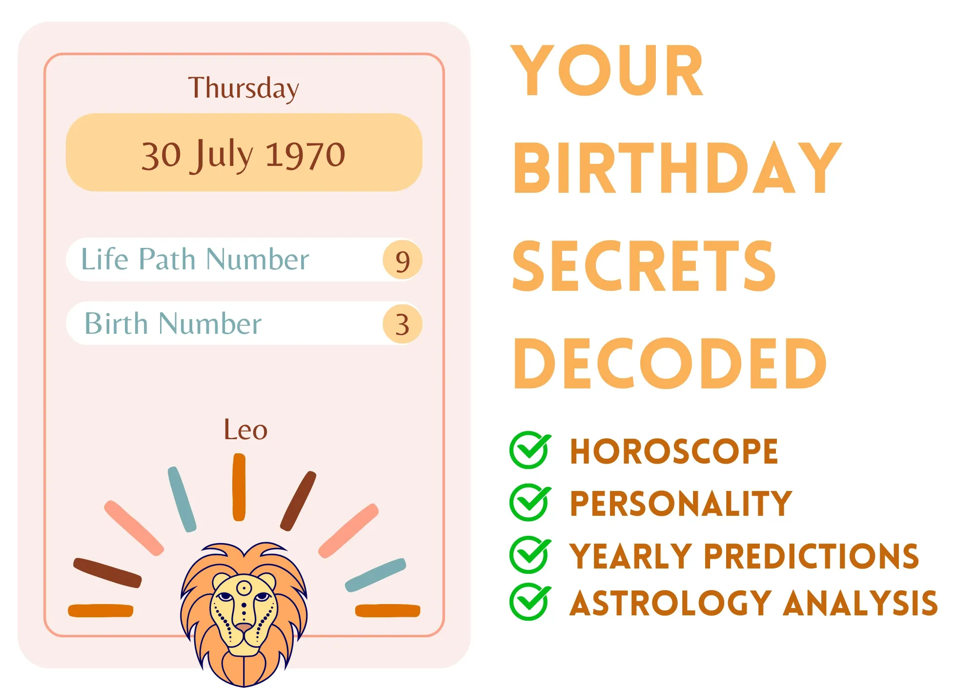 Birthday Analysis for July 30 1970 Zodiac sign and Horoscope 